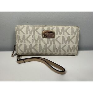Auth MICHAEL KORS Wallet MK Signature Vanilla Logo Plate‎